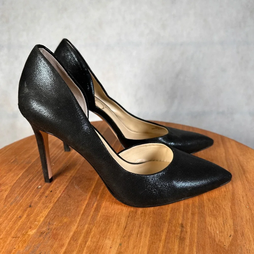 Jessica Simpson Paryn Pumps Women 8.5 Black Good Metallic D'Orsay Stiletto Heel